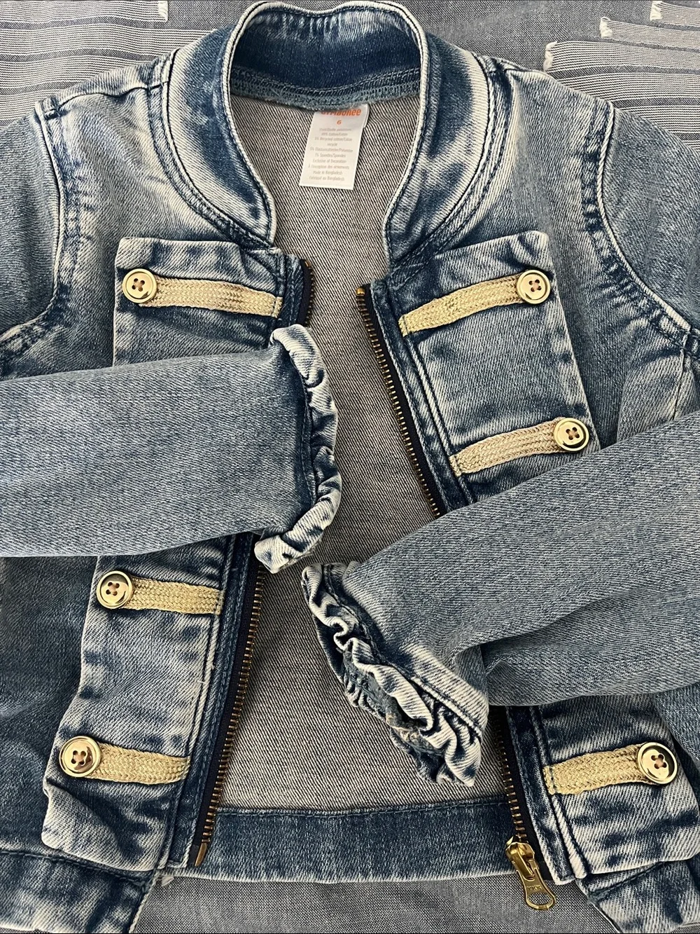 Gymboree Girls' Light Wash Denim Jacket with Gold Trim
